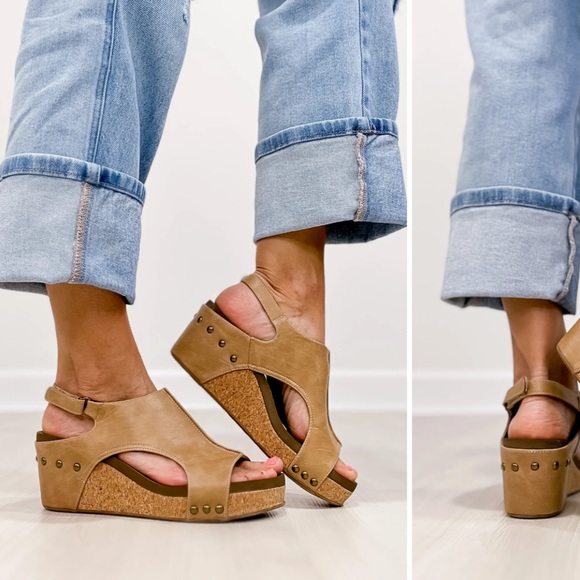 Corkys Shoes - Boutique by Corkys - Carley Wedge Sandal Shoes Tan Open Toe Womens 8